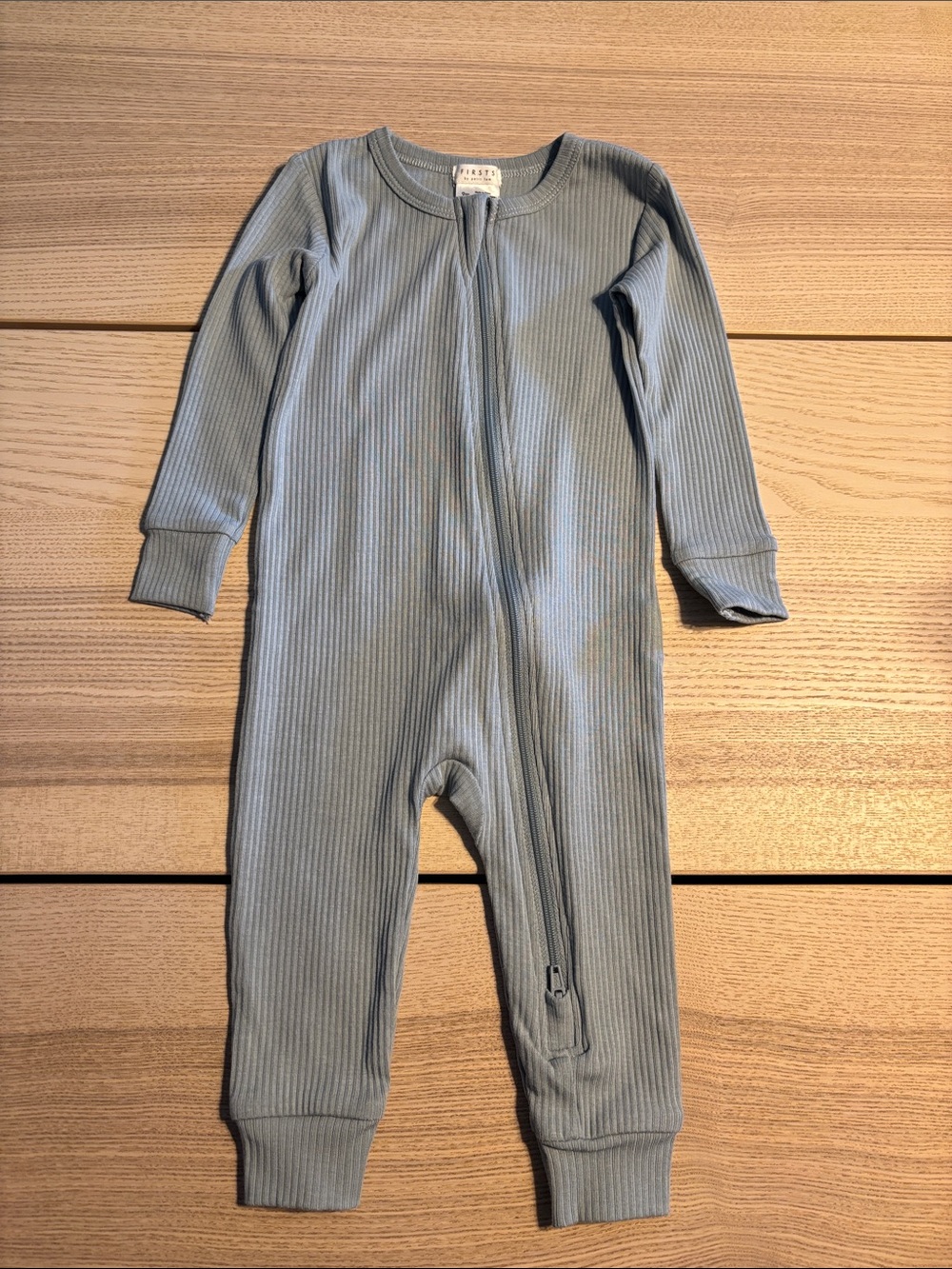 Petit Lem Ribbed Zip One-Piece in Dusty Blue